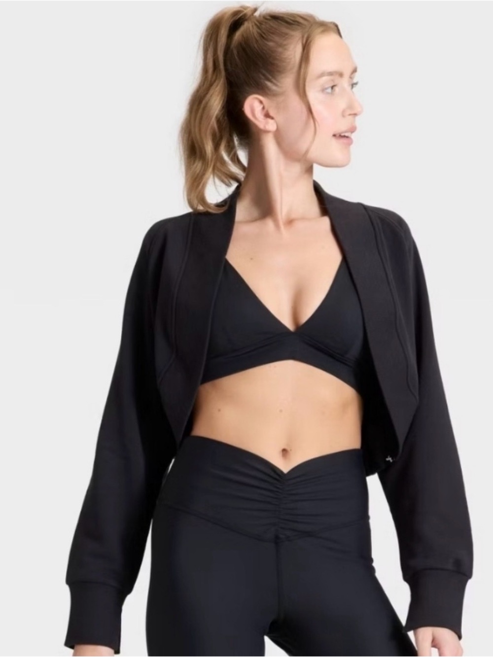 JoyLab Black Cropped Open-Front Cardigan Sweater